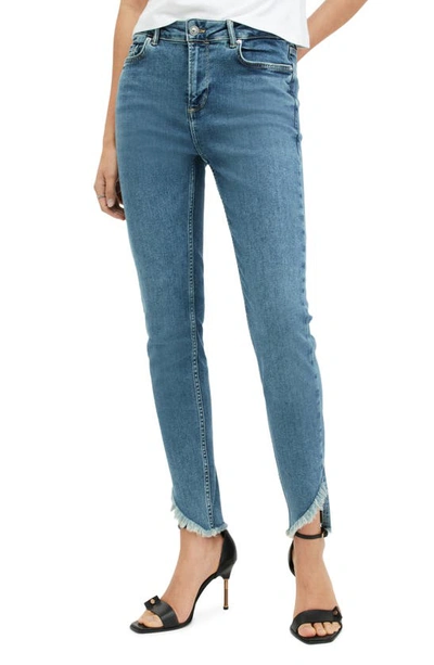 Allsaints Dax Asymmetric Hem Denim Jeans In Hunter Blue