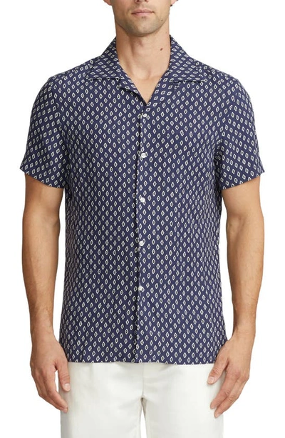 Ralph Lauren Purple Label Men's Archer Diamond Linen & Silk-blend Camp Shirt In Navy