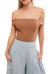 Free People Off To The Races Off The Shoulder Bodysuit In Cocoa