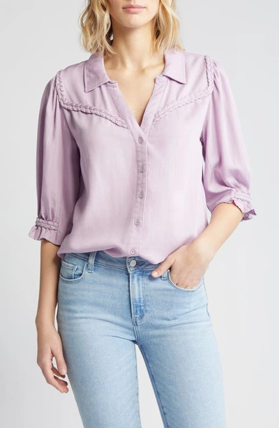 Wit & Wisdom Blouson Sleeve Western Button-up Shirt In Smokey Lavender