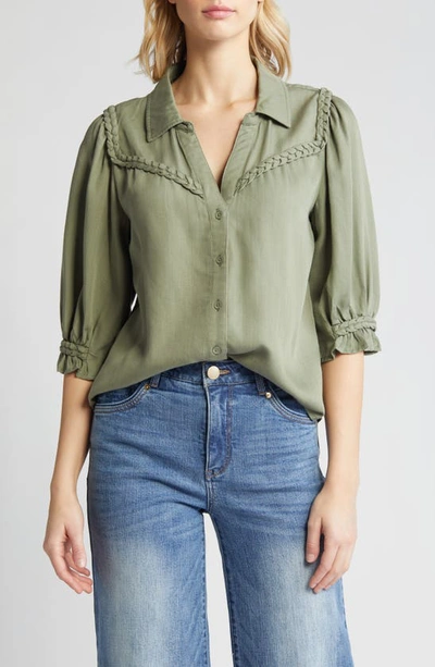 Wit & Wisdom Blouson Sleeve Western Button-up Shirt In Oregano