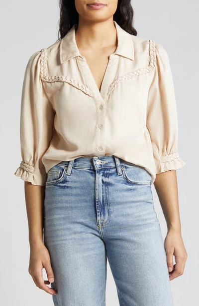 Wit & Wisdom Blouson Sleeve Western Button-up Shirt In Macadamia