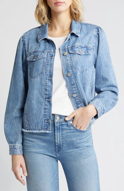 Wit & Wisdom Frayed Puff Shoulder Denim Jacket In Light Blue