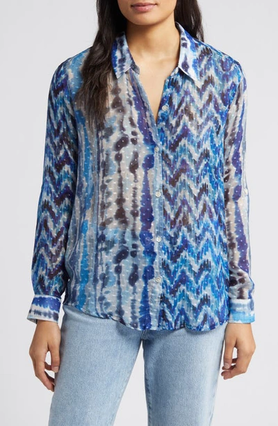 Apny Brushstroke Print Button-up Shirt In Patched Chevron Blue