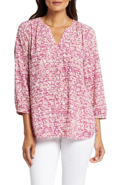 Nydj High-low Crepe Blouse In Pink Moon