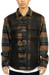 Pleasures Anytime Stripe Wool Blend Flannel Button-up Work Shirt In Olive