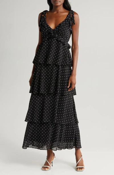 WAYF WAYF DOROTHY POLKA DOT TIERED MAXI DRESS