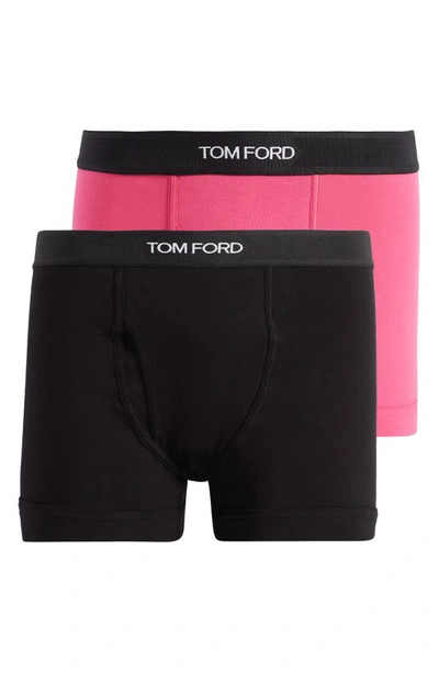 Tom Ford 2-pack Cotton Jersey Boxer Briefs In Black / Hot Pink