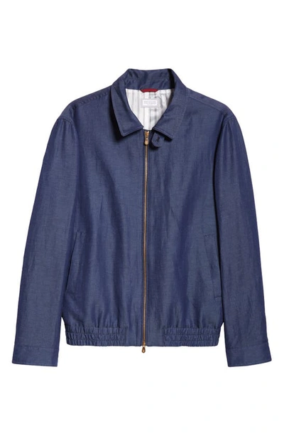 Brunello Cucinelli Wool And Linen-blend Bomber Jacket In Blue