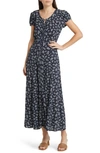 Treasure & Bond Floral Print Woven Midi Dress In Navy- Beige Lillith Floral