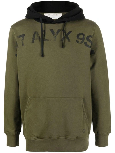 Alyx 1017 1017  9sm 9sm Logo-print Cotton Hoodie In Verde Militare