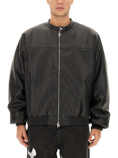 3paradis Leatherette Bomber Jacket In Black