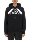 Alexander Mcqueen Drawstring Hooded Sweater With Ribbed Hem And Cuffs In Black