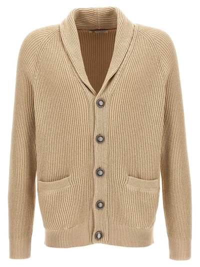 Brunello Cucinelli Logo Buttons Cardigan Sweater, Cardigans Beige In Beis