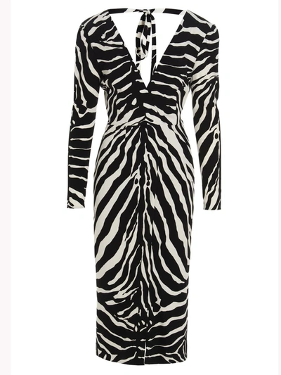 Dolce & Gabbana Zebra Print Viscose-blend Long Dress In Black