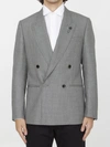 Lardini Double-breasted Jacket In Wool Silk And Linen In White