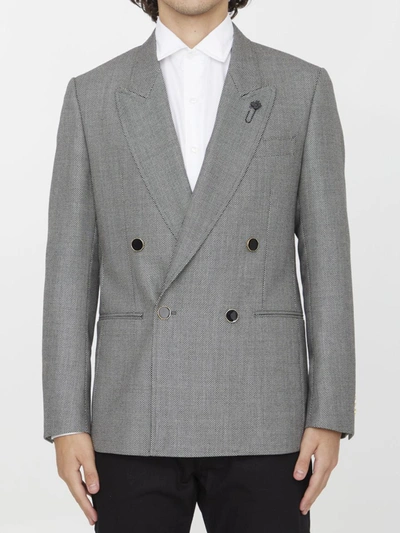 Lardini Double-breasted Wool Jacket In White