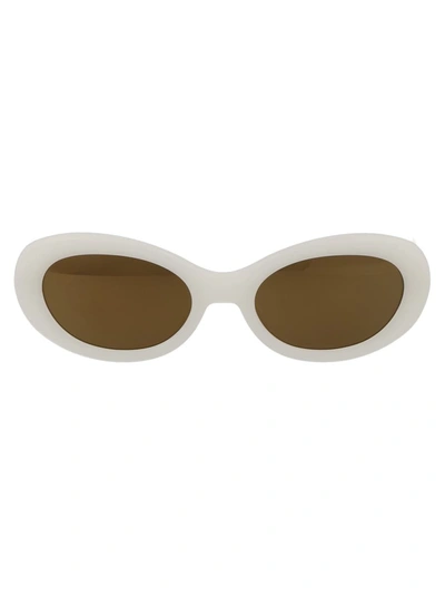 Dries Van Noten White Linda Farrow Edition Oval Sunglasses In White/silver/brownmirror
