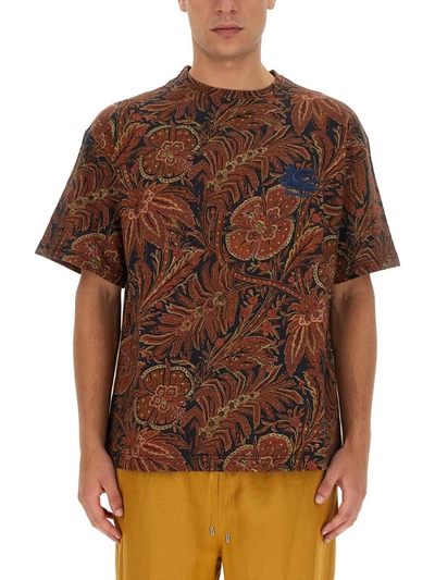 Etro Floral Print T-shirt In Blue
