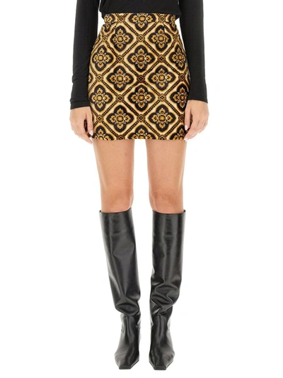 Etro Geometric-jacquard Velvet Mini Skirt In Brown