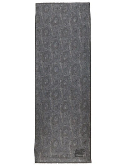 Etro Paisley-print Frayed-edge Scarf In Black