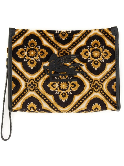 Etro Designer Handbags Pouch Paisley Medium In Black