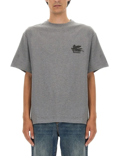 Etro T-shirt With Pegasus Embroidery In Grey