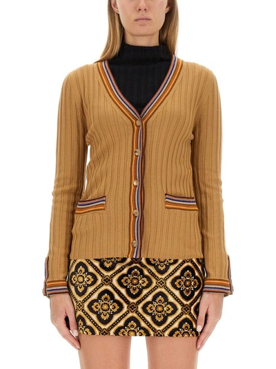 Etro Striped Ribbed Cardigan In Beige