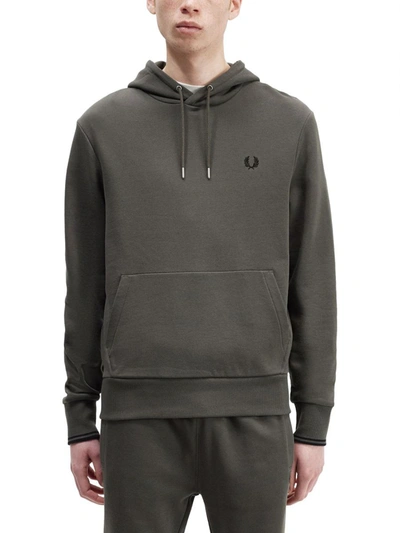 Fred Perry Logo-embroidered Cotton Hoodie In Green