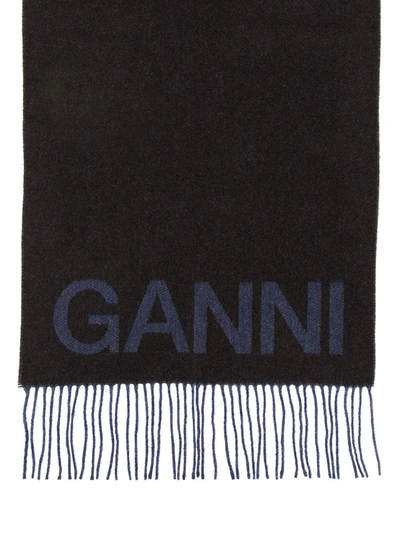 Ganni Scarf With Logo In Brown