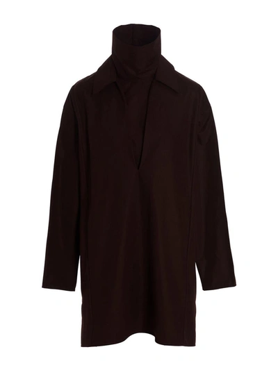 Jil Sander Mini Shirt Dress In Brown