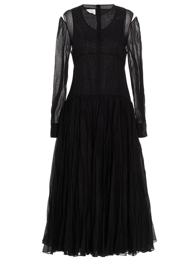 Jil Sander Pleated Skirt Dress In Black