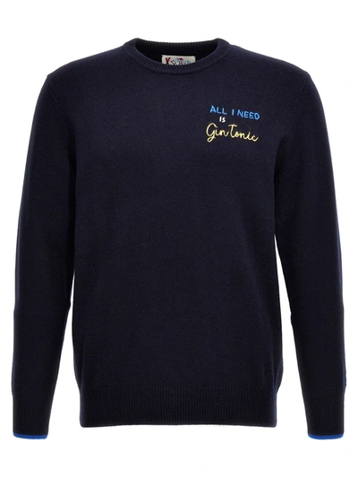 Mc2 Saint Barth Gin Tonic Embroidery Sweater In Blue