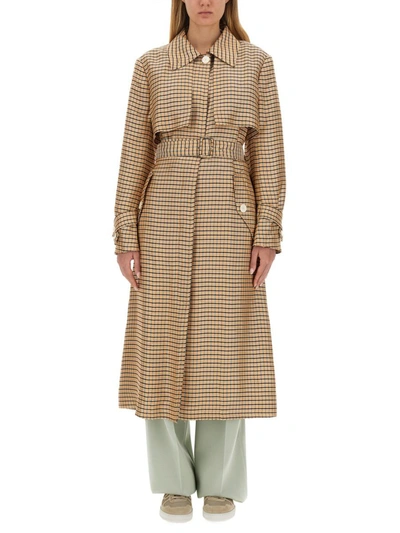 Lanvin Checkered Trench Coat In Multicolour