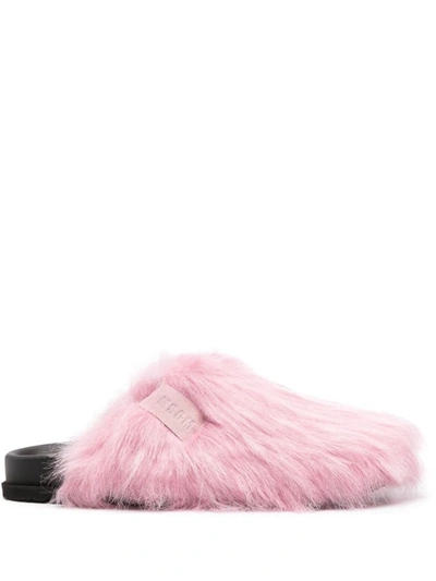 Msgm Logo-patch Brushed Leather Mules In Pink