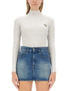 Maison Kitsuné Slim-fit High Neck Jersey In Grey