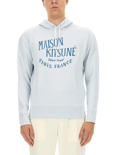 Maison Kitsuné Sweatshirt With Logo Print In Azure