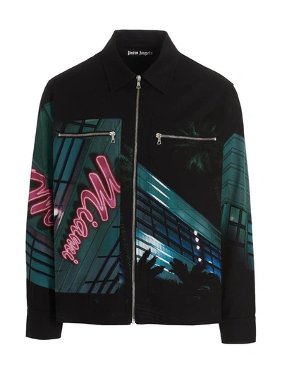 Palm Angels Miami-print Cotton Jacket In Black