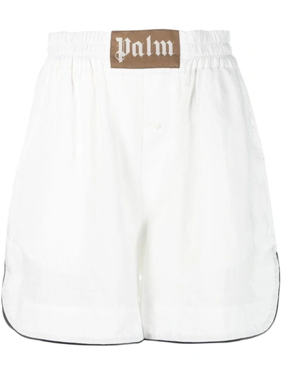 Palm Angels Logo-patch Linen Shorts In Multi-colored