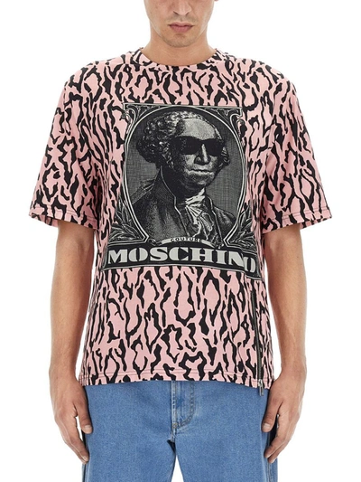 Moschino T-shirt With Logo Embroidery In Pink