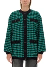 Msgm Houndstooth-pattern Tweed Cardi-coat In Green