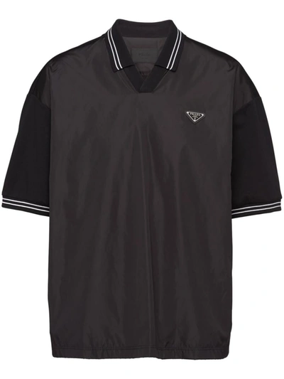 Prada Re-nylon Piqué Polo Shirt In Nero