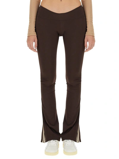 Palm Angels Flared Leggings With Sweetheart Waist In Marrone