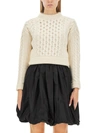 Patou Cropped Cable-knit Wool And Cashmere-blend Sweater In Ivory
