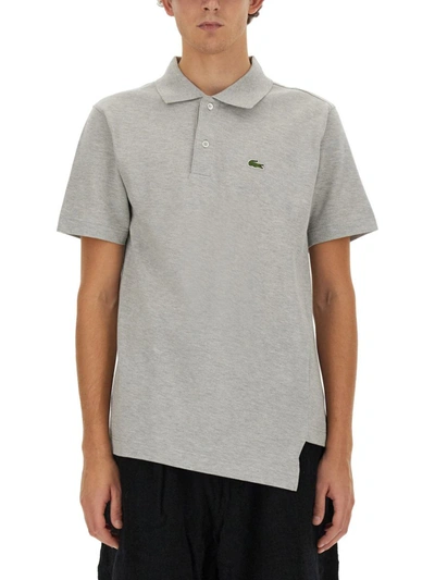 Comme Des Garçons X Lacoste Asymmetric-hem Logo Patch Polo Shirt In Grey