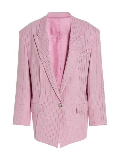 Attico Single-breasted Pinstripe Blazer In Pink