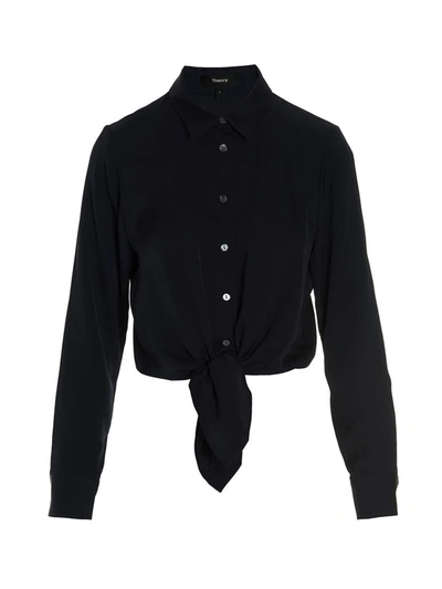 Theory Silk Shirt With Knot Detail On The Hem In Blue