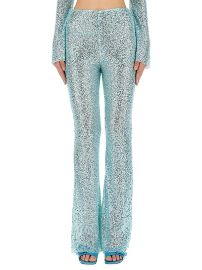 Self-portrait Beaded High-rise Flared Pants In Azure