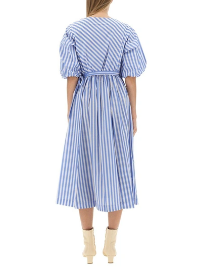 Staud Jodie Striped Cotton Poplin Wrap-front Midi Dress In Azure