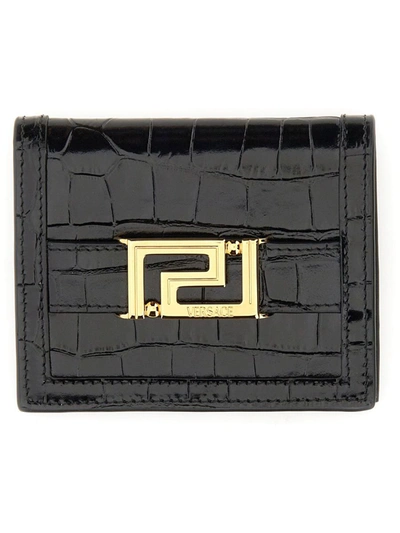 Versace "greca Goddess" Wallet In Black